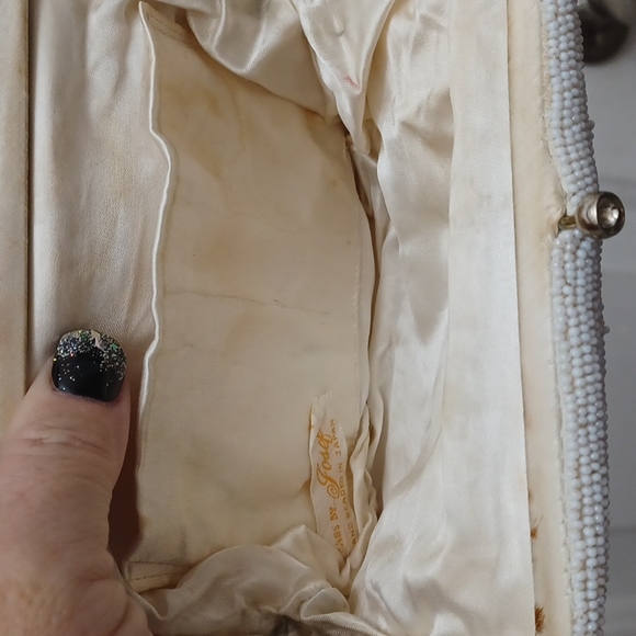 Vintage white seed bead beaded wedding clutch bride bag - Picture 4 of 5